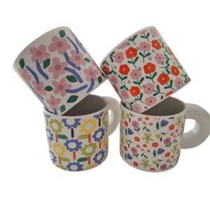 Funky Floral Mugs - Set of 4