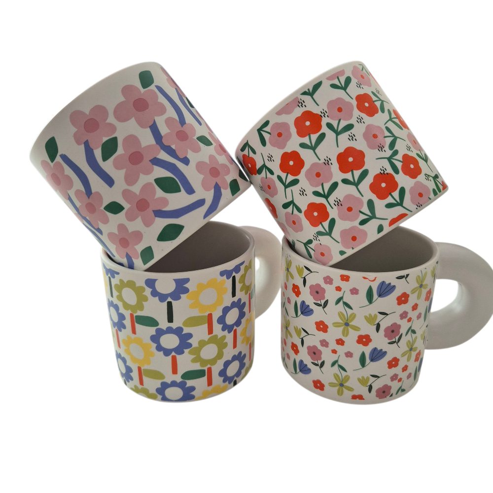 Funky Floral Mugs - Set of 4